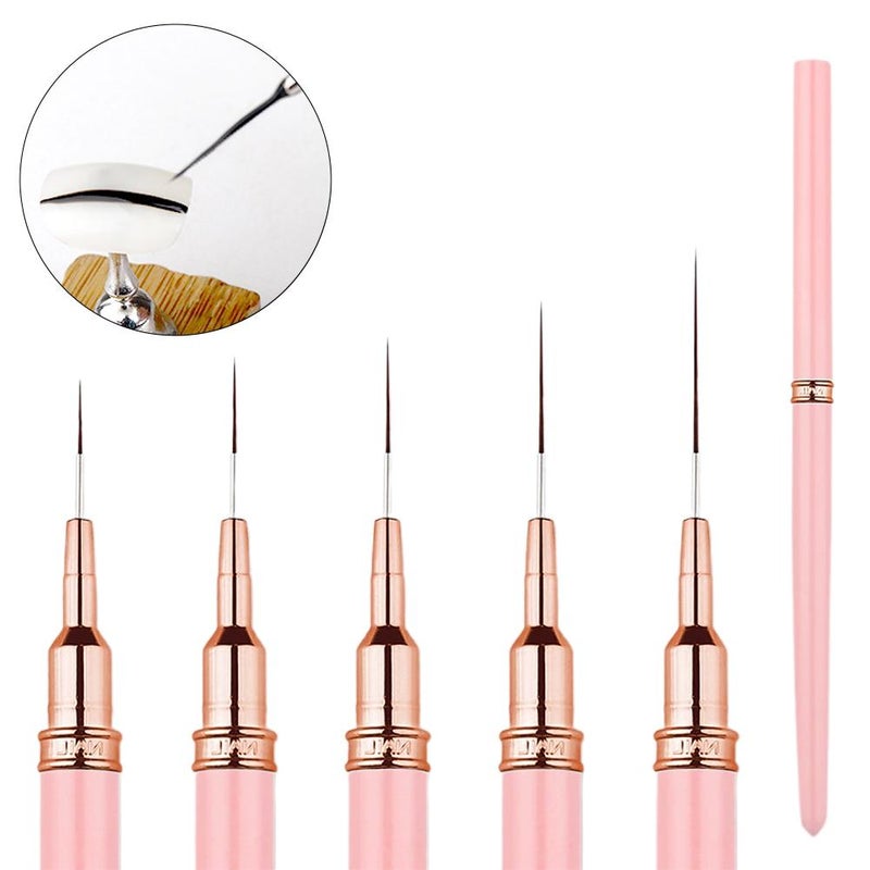 Needle-type nail art liner brush set of 5 ultra-fine Japanese-style liner brushes for carving and embellishing.